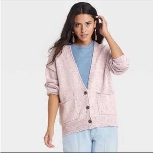 Universal Thread Womens Cardigan Sweater Light Pink w/Speckles of Color sz M EUC